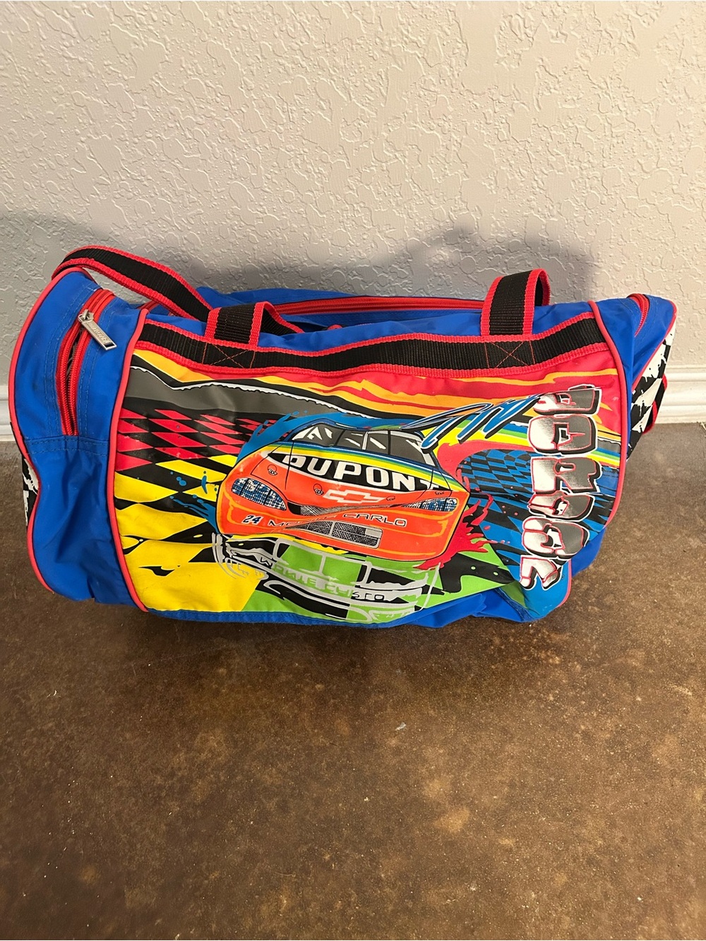 Vintage Jeff Gordon NASCAR Blue Racing Print Duffel Bag for Men